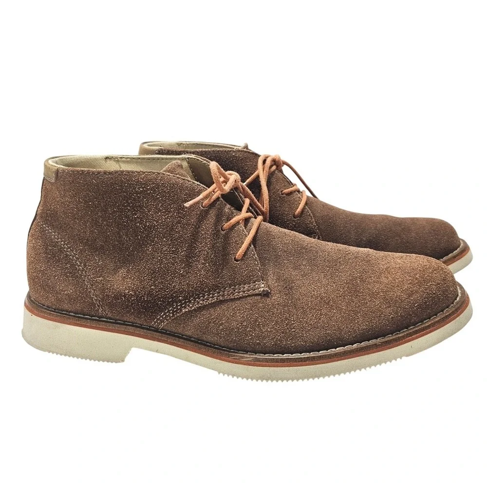 GH Bass Co Brown Suede Chukka Boots Orange Laces Gingham Lining Desert Shoes‎